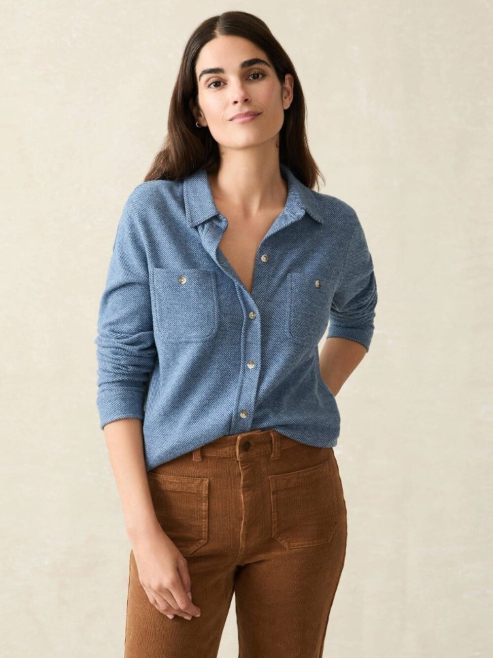 NEW FAHERTY Legend Sweater Shirt in Glacier Blue Twill SZ XS